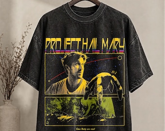 T-shirt vintage délavé à l'acide Project Hail Mary, t-shirt à imprimé science-fiction Ryan Gosling, sweat à capuche Rocky Retro Space Movie, streetwear délavé unisexe.