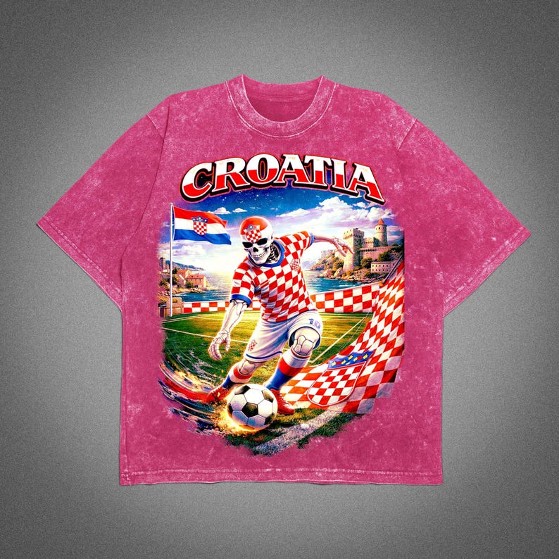 World Cup 2026 CroatiaT-Shirt, Croatia Soccer Graphic Tee, Checkerboard Football Shirt, Unisex T-Shirt, Croatian Fan Gift, Streetwear Tee. rose red