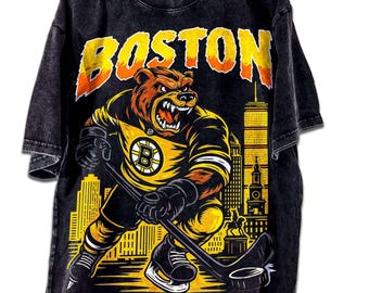Vintage Boston Hockey Acid Wash Hoodie, Hockey Acid Wash T-Shirt, Unisex Shirt, Retro Washed Apparel Sweatshirt, Gift for him Gift for her