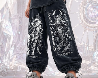 Vintage Kefka Palazzo Sweatpants, Washed Black Joggers, God of Ruin Madness Ascends, Final Fantasy VI Villain JRPG Streetwear Gift.