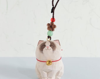 Handmade Wooden Carving Cat Keychains, Wooden Cat Ornaments, Creative And Cute Car Charm, Car Hanger, Hand Craft wood art, Ragdoll Cat,