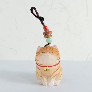 Handmade Wooden Carving Cat Keychains, Wooden Cat Ornaments, Creative And Cute Car Charm, Car Hanger, Hand Craft Wood Art, Orange Cat