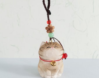 Handmade Wooden Carving Cat Keychains, Wooden Cat Ornaments, Creative And Cute Car Charm, Hand Craft Wood Art, Tabby Cat