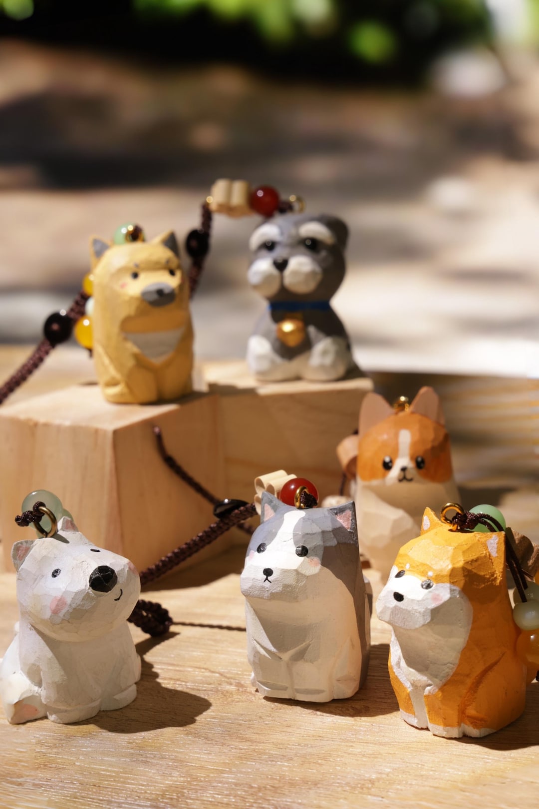 Handmade Wooden Carving Dog Keychains, Wooden Dog Ornaments, Creative ...
