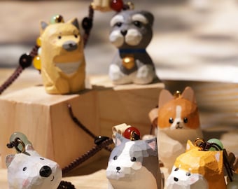 Handmade Wooden Carving Dog Keychains, Wooden Dog Ornaments, Creative And Cute Car Charm, Hand Craft wood art, Wooden Dogs