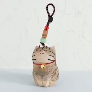 Handmade Wooden Carving Cat Keychains, Wooden Cat Ornaments, Creative And Cute Car Charm, Hand Craft wood art, Tabby Cat