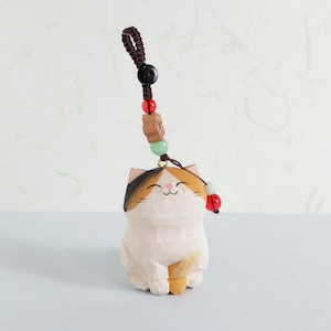 Handmade Wooden Carving Cat Keychains, Wooden Cat Ornaments, Creative And Cute Car Charm, Hand Craft wood art, Calico Cat