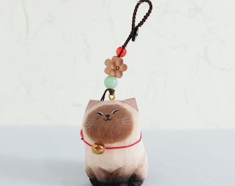 Handmade Wooden Carving Cat Keychains, Wooden Cat Ornaments, Creative And Cute Car Charm, Hand Craft Wood Art, Siamese