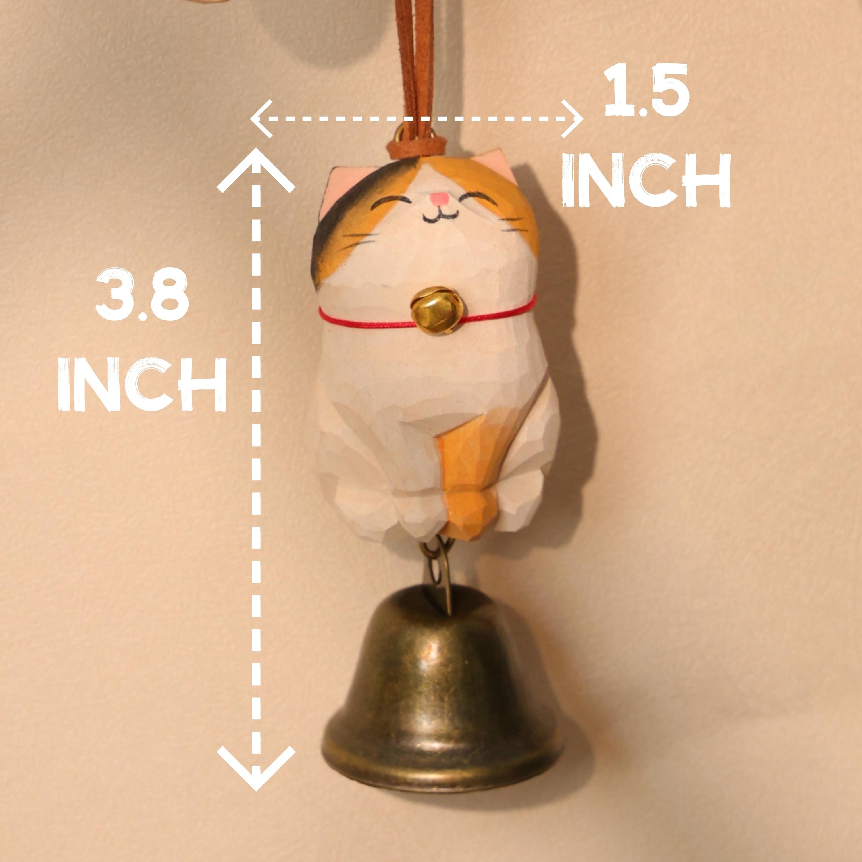 Handmade Wooden Carved Cat Bell Ornament – Cute Lucky Cat Ornaments ...