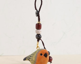 Handmade Wooden Carving Bird Keychains, Wooden Bird Ornaments, Creative And Cute Car Charm, Hand Craft wood art, European Robin