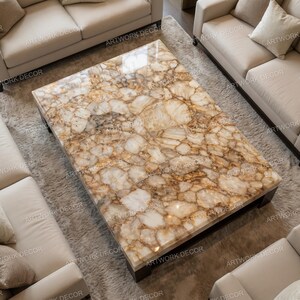 Tablero de mesa de centro rectangular de ágata blanca hecho a mano, losa de piedra preciosa de lujo, mesa de piedra semipreciosa para sala de estar, decoración de cristal personalizada