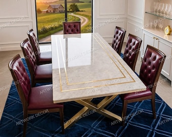 Handmade Marble Dining Table, Luxury Rectangular Kitchen Table, Modern Natural Stone Executive Conference Table, Custom Natural Marble Table