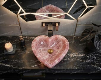 Heart Shaped Rose Quartz Vessel Sink | Handmade Gemstone Bathroom Decor | Luxury Pink Crystal Wash Basin | Natural Stone  Vanity Bowl