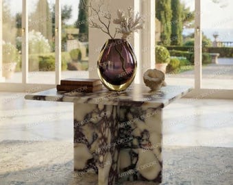 Calacatta Viola Marble Console Table,  Luxury Cross Base Entryway Table,  Modern Natural Stone Side Table,  Custom Handcrafted Plinth Table