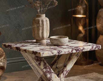 Calacatta Viola Marble Side Table - Square X Base Accent Table - Luxury Natural Stone Coffee Table - Modern Handcrafted End Table