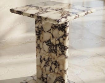 Calacatta Viola Marble Side Table, Square Natural Stone End Table, Luxury Pedestal Plinth Nightstand, Modern Handcrafted Accent Table