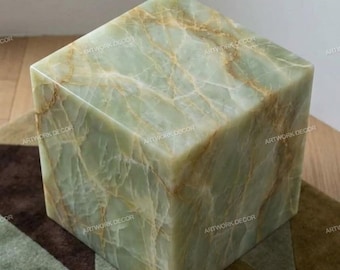 Handmade Green Onyx Side Table • Luxury Natural Stone Pedestal Plinth • Square Onyx Cube End Table for Living Room Bedroom Accent
