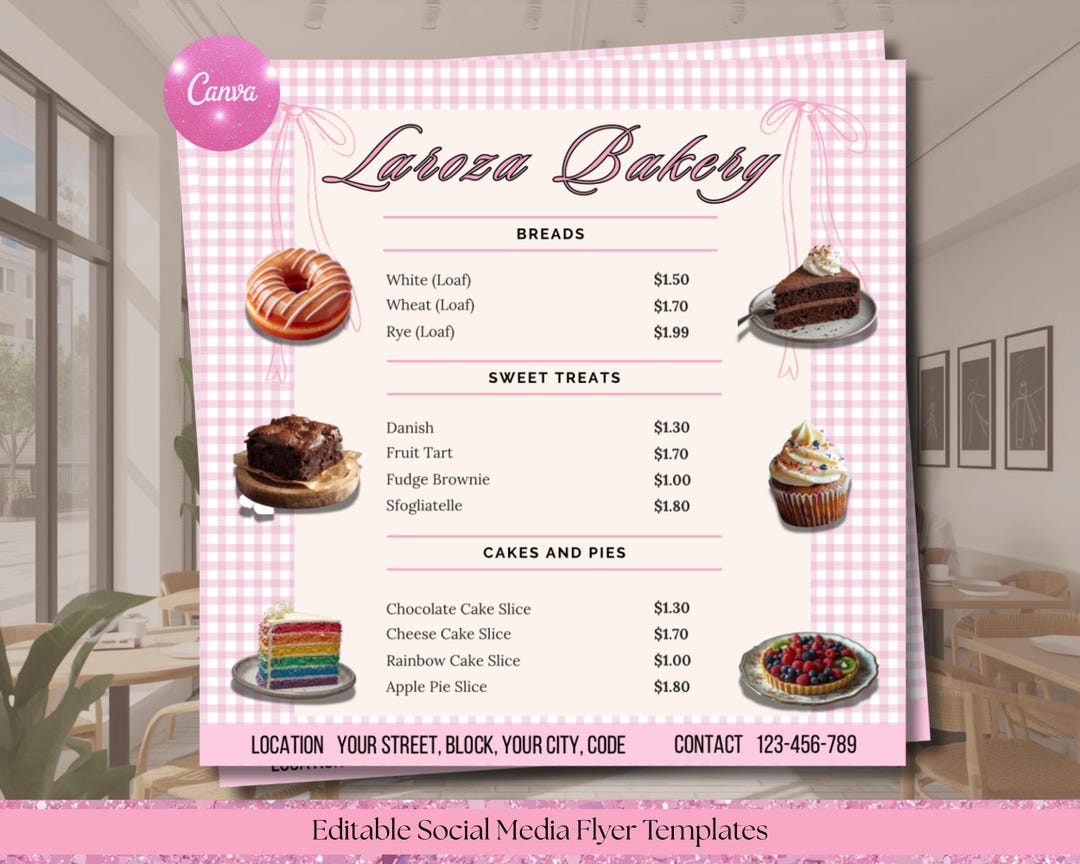Editable Bakery Menu Bakery Menu Template | Editable Canva Dessert Shop Design - Etsy