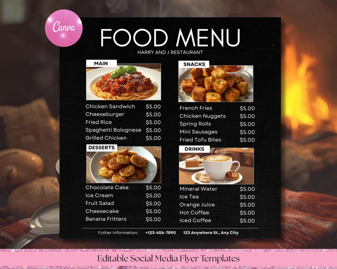 Modern Menu Writing Modern Restaurant Menu Template | Clean Food Design (canva, A4 ...