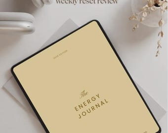Digital Hyperlinked Energy Journal | 115 - Page mustard Wellness Planner | Self Care Digital Journal for iPad, GoodNotes