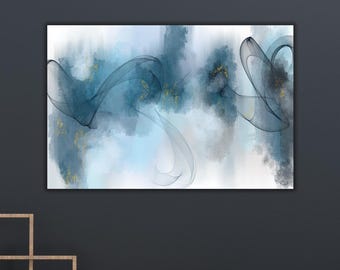 Blue Neutral Abstract Wall Art: Elegant Contemporary Home Decor