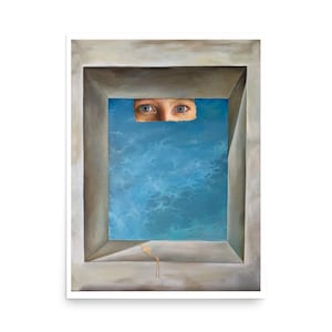 Glimpse Through the Window – Surreal Eye Artwork Poster, Oil Painting Print