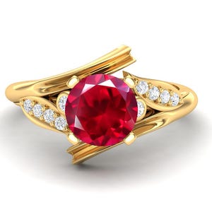 Bague rubis taille ronde, bague de fiançailles rubis, bague solitaire en or, bague art déco, bague rubis bohème, bague de naissance de juillet, cadeau pour femme