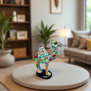 Colorful Camel Figurine | Hand Painted Resin Graffiti Animal Statue | Vibrant Camel Sculpture for Home Office Decor