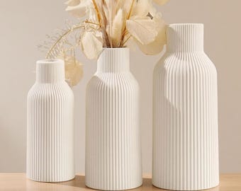 Zestaw 3 białych ceramicznych wazonów: minimalistyczne, nowoczesne wazony na kwiaty