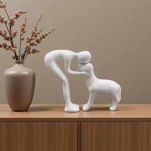 Resin Puppy and Owner Figurine | Modern Minimalist Pet Sculpture, Dog Lover Gift, Desktop Ornament, Home Office Decor