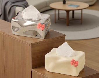 Caja de pañuelos de cerámica con lazo: decoración moderna para el hogar