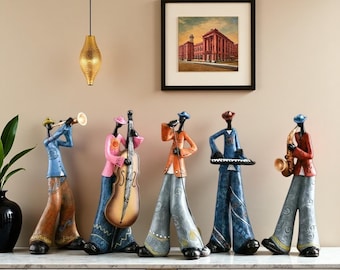 Colorful Jazz Band Resin Sculptures :Creative Musician Figurines for Home Decor