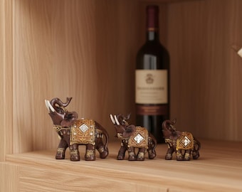 Golden Resin Elephant Statue: Wealth and Luck Home Decor