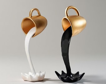 Floating Coffee Cup Sculpture: Resin Spilled Coffee Art Desk Decor