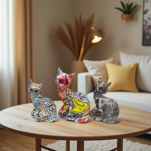 Graffiti kattenstandbeeld | Lucky Cat-beeldje | Dierensculptuur van hars voor woondecoratie en cadeaus