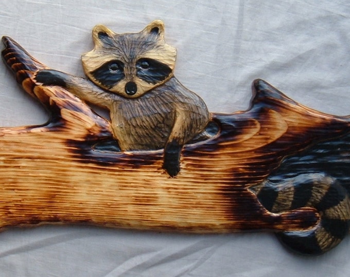 Wood Carving Raccoon Chainsaw Carving Log Cabin Decor Chainsaw Etsy