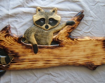 Wood carving Raccoon Chainsaw carving Log Cabin Decor Chainsaw Sculpture Home Decor Wall Art