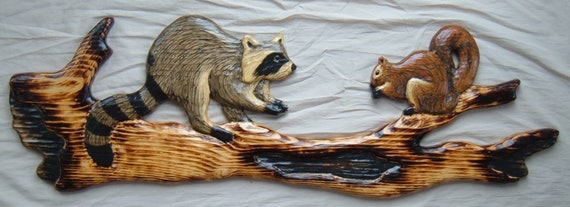 Chainsaw Carving Raccoon Fox Squirrel Wood Carving Log Cabin Etsy