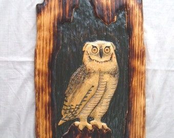 Chainsaw Carving Wood carving  Owl Wall Art  Log Cabin Decor Scupture