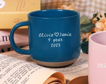 Personalized Pottery Couple Mug, Engraved Anniversary Keepsake