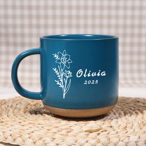 Large Engraved Coffee Mug Birth Flower Mug,Personalized Pottery Mug Family Gift,Gift For Mom, Gift For Daughter, Best Friend Gift