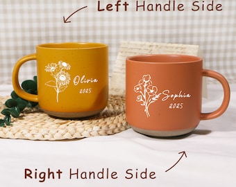 Custom Birth Flower Coffee Mug, Personalized Engraved Gift