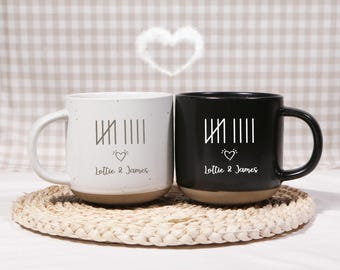 Personalized 9th Anniversary Pottery Mugs: Engraved Mr & Mrs Gift