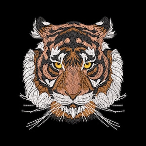 Mystic Tiger Face Embroidery Design - Realistic Wild Feline , Fill Stitch Predator Animal Head, Nature Machine Pattern Files