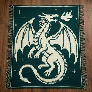 Dragon Crochet Blanket Pattern Overlay Mosaic Crochet PDF Fantasy Decor Medieval Blanket Mythology Vintage Throw PDF Instant Download