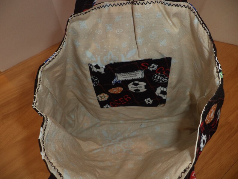 Ready to Ship Fully Lined Toddler Tote Bag Soccer Balls All Over Print on Black