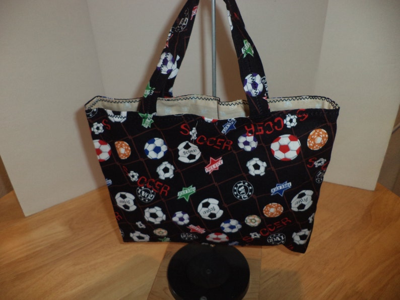 Ready to Ship Fully Lined Toddler Tote Bag Soccer Balls All Over Print on Black