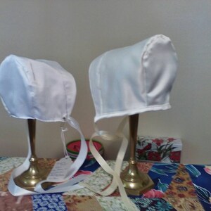 Boy Bonnet, Christening, White or Ivory Matte Satin with Wide Brim, Boys Hat, Sizes Newborn to 6 Month Sizes