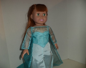 Aqua Glitter & Satin Gown, 18 inch dolls, Ready to Ship