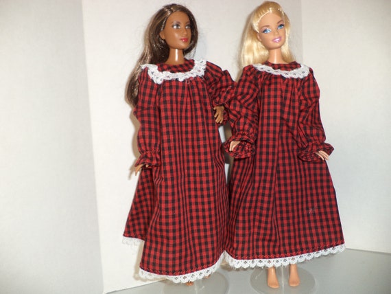 Red Black buffalo Plaid Nightgown Barbie Ready to Ship Etsy